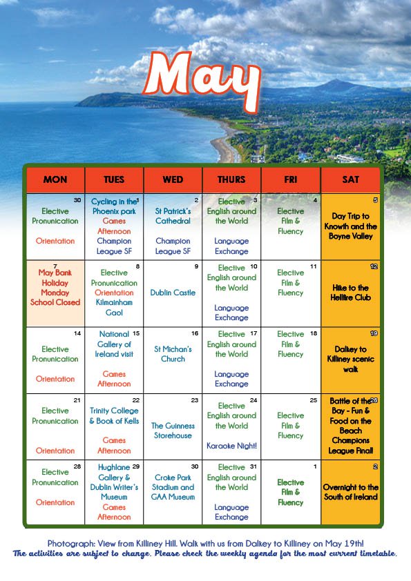 Social Programme Calendar May 2018
