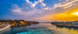Maltese landscape with clear sea during beautiful sunset