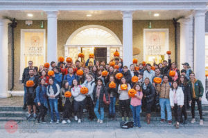 Atlas students showing their art skills at pumpkin carving in Dublin during Halloween festivities