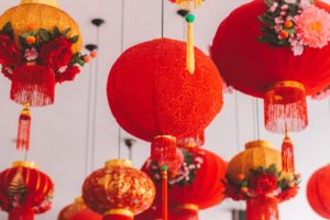 Lunar new year decorations in red color