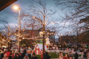 Stalls and festive decorations at the Galway Christmas Market – Irish Christmas Activity Guide