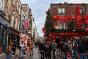 Temple Bar Street decorated for Christmas – Irish Christmas Activity Guide