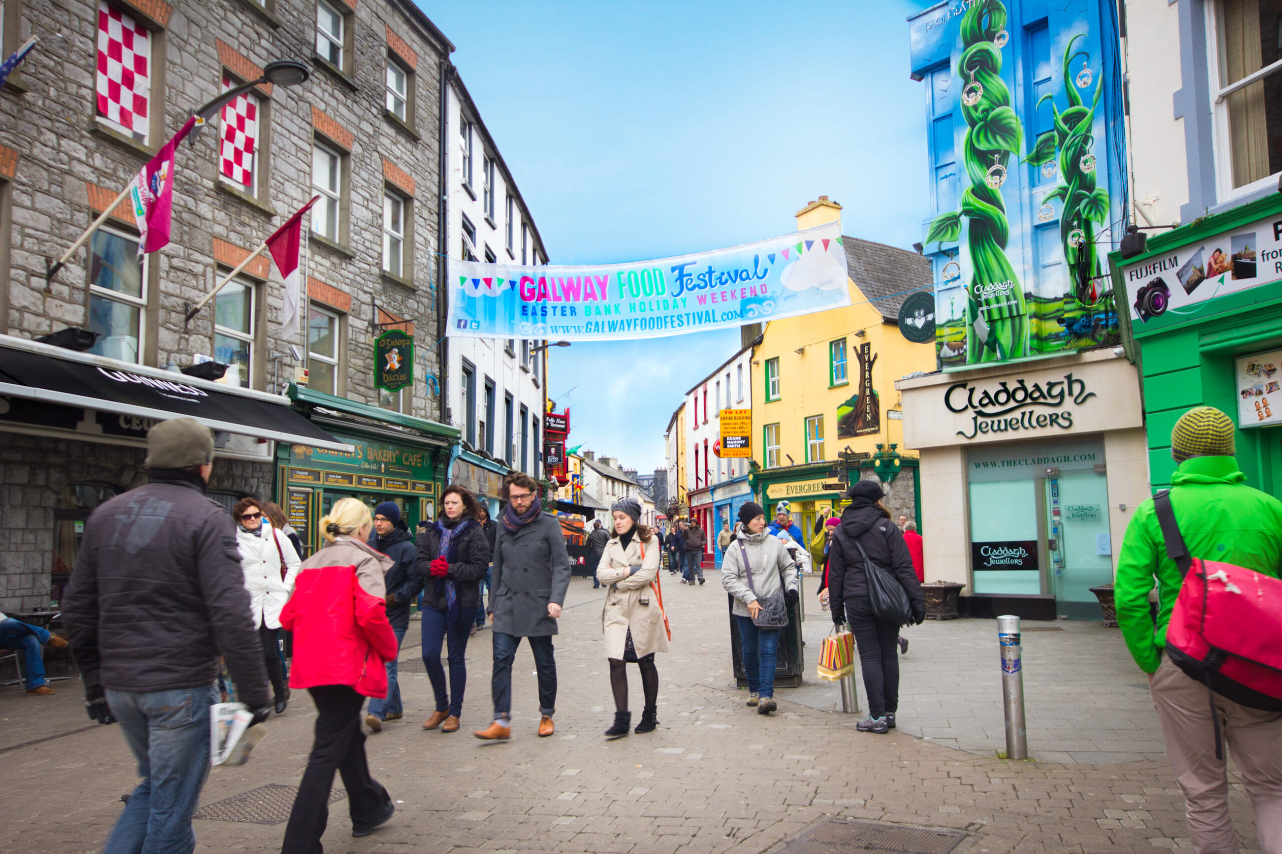 GALWAY, IRELAND - MAR 31: Street scene in historic Galway City Ireland on Mar 31, 2013
