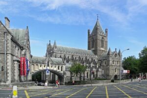 Outdoor view of Dublinia Viking Museum, featuring its historic building façade and surrounding area in Dublin.