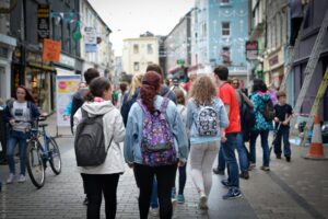 Students walking around Galway City as part of the Atlas Junior Clare programme.