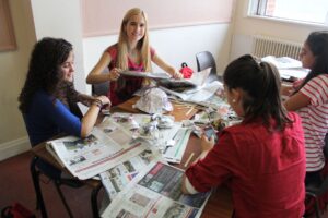 Atlas Junior Dublin students participating in a classroom art workshop activity.