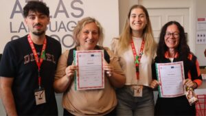 Erasmus+ Teacher participant finishing a course and getting a certificate.