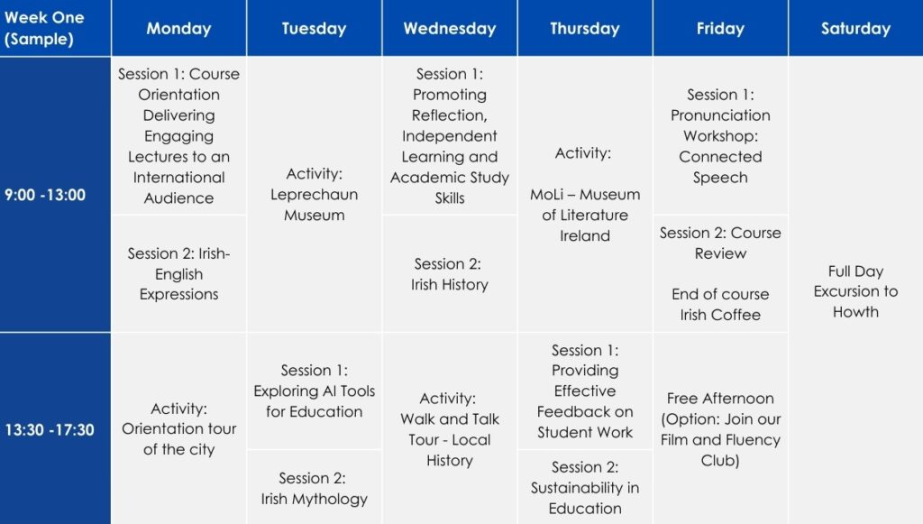 Sample Timetable_ English for Academics Dublin 2025 - Atlas Language ...